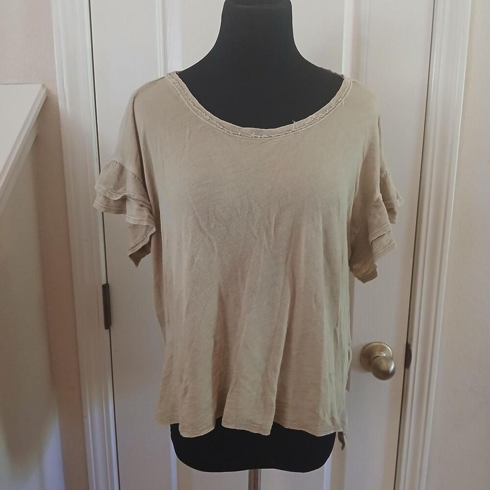 Anthropologie Pilcro Heritage Femme Tee 100% Cotton Raw Edge Flutter Sleeves S